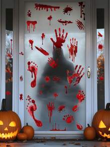 10pcs/8pcs/Set Halloween Horror Bloody Handprint & Footprint Wall Decals, Scary Blood Drip Self-Adhesive Stickers For Wall, Glass, Window Decor - Multicolor - View 4