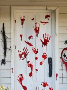 10pcs/8pcs/Set Halloween Horror Bloody Handprint & Footprint Wall Decals, Scary Blood Drip Self-Adhesive Stickers For Wall, Glass, Window Decor - Multicolor - View 6