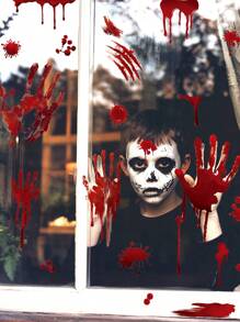 10pcs/8pcs/Set Halloween Horror Bloody Handprint & Footprint Wall Decals, Scary Blood Drip Self-Adhesive Stickers For Wall, Glass, Window Decor - Multicolor - View 5