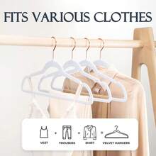 10 Móc treo quần áo bằng da lộn, Móc treo quần áo nhung chống trượt cao cấp, Móc treo quần áo đen trắng chắc chắn, Móc treo áo khoác chịu lực, Móc treo quần áo bền, Móc kim loại màu vàng hồng xoay 360 độ tiết kiệm không gian - Nhiều màu - Xem 1