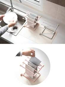 1pc Desktop Foldable Vertical Cloth Storage Rack, Kitchen Dishwashing Towel Rack, Non Perforated Countertop Water Cup Holder, Storage Rack - Multicolor - View 5