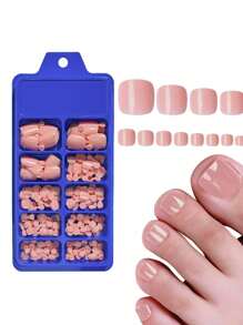 Press On Toenails 100Pcs Short Square Fake Toenails 12 Sizes Full Cover Nude Pink Glossy Acrylic False Toe Nails Tips Nail Supplies Nails - Coral Orange - View 1