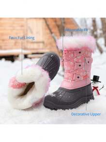 Boys Girls Snow Boots Mid Calf Boots Insulated Waterproof Side Zipper For Christams Gifts - 粉色 - 查看 8