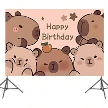 1 pieza Tela de fondo de fotografía para el 1er cumpleaños con temática de capibara de dibujos animados - Multicolor - Ver 2