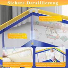 LILIIN Baby Playpen Playpen, Children's Playpen With Door Animal Pattern Oxford Playground Guard With Blue Carrying Bag Balls And 4 Pull Rings 127x127x68cm / 150x180x68cm / 180x200x68cm - 藍色動物圖案-180x200x68cm - 查看 8