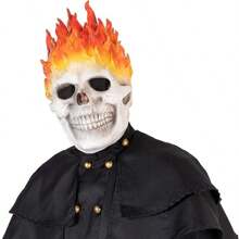 Halloween Decoration Halloween Ghost Rider Mask Skull Face Horror Costume Skeleton Adult Latex Full Head Props, Red - Multicolor - View 2