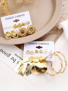 22pcs Metallic Wrapping & Faux Pearl Decor Bohemian Earrings, Gold Jewelry For Women, Summer Earrings (The Embossed Effect On The Surface Is Normal, Card Is Randomly Shipped) - Yellow Gold - View 4