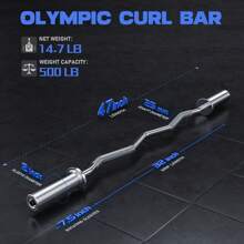 Barra de curl EZ, barra de curl de 47" para levantamiento de pesas, bíceps, tríceps, ejercicio de grupo muscular de espalda/pierna, barra de curl cromada para placas de peso de 2 pulgadas, con 2 abrazaderas de resorte - Plateado - Ver 3