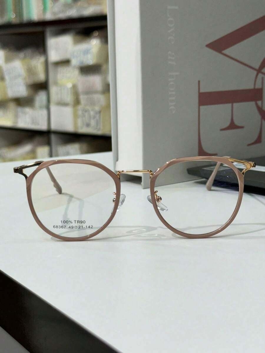 68367 Women's Round Fashion Crystal 3D Glasses Frame - 米色 - 查看 1