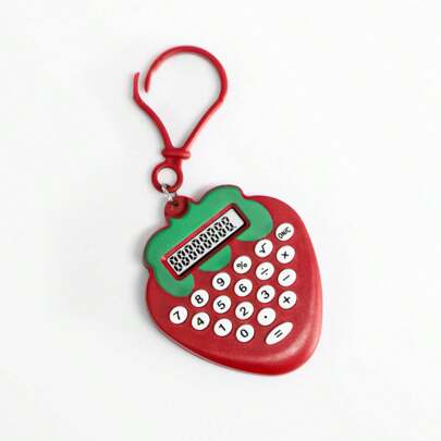 1pc Novelty Strawberry Shaped Mini Cartoon Pocket Calculator Keychain Back To School