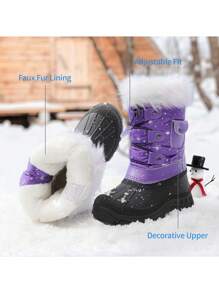 Boys Girls Snow Boots Mid Calf Boots Insulated Waterproof Side Zipper For Christams Gifts - 紫色 - 查看 8
