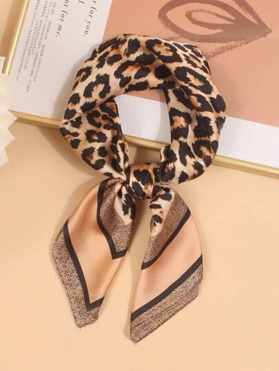 1pc New Fashion Leopard Print Silky Feel Bandana Scarf/Headband/Shawl/Neck Wrap, 70cm, Suitable For Daily Use