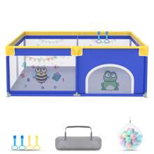 VA-Cerulean Cercadinho para bebês, 127x127x68cm / 150x180x68cm / 180x200x68cm, animal azul, cercadinho dobrável para crianças Cercadinho para bebês com bolas do oceano, pulseira de treinamento, rede respirável e bolsa