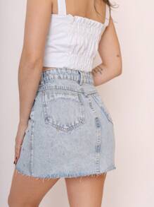 Women's Bright Dark Denim Skirt 008 Peng Moda - Rửa trung bình - Xem 3