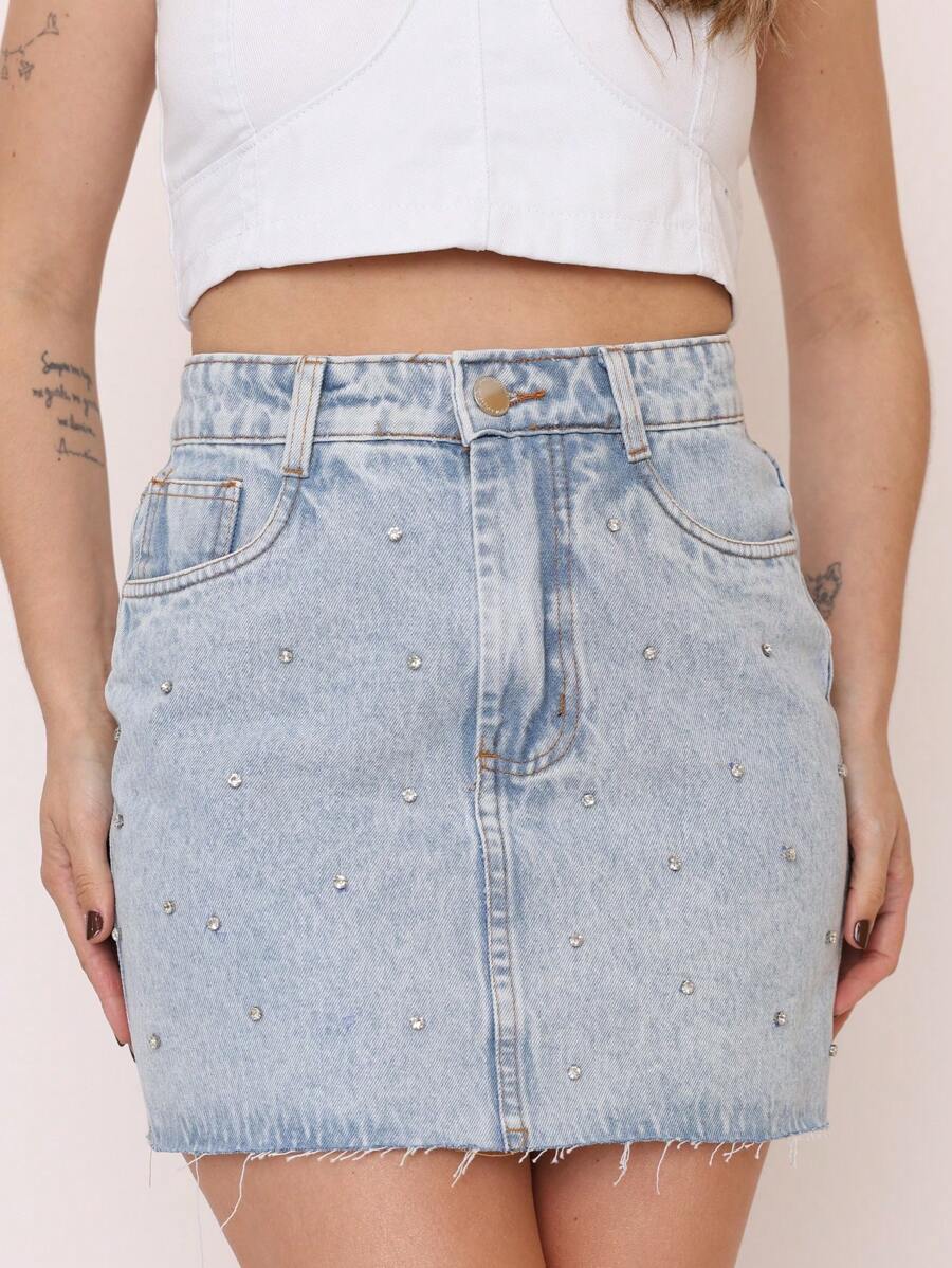 Women's Bright Dark Denim Skirt 008 Peng Moda - Rửa trung bình - Xem 1