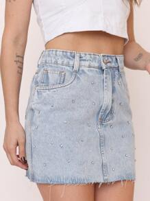 Women's Bright Dark Denim Skirt 008 Peng Moda - Rửa trung bình - Xem 2