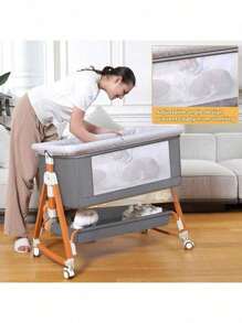 3-In-1 Baby Crib, Baby Bed,Baby Bassinet,Baby Bassinet & Bedside Sleeper ,Baby Crib, Washable, 6 Height Adjustable, Rocking Mode, Storage Basket, Wheels, Easy Assemble & FoldingEssential For New Mothers And Not Tiltable.Newborn Gift - Xám - Xem 3