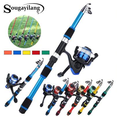 SOUGAYILANG סט חכות דיג 1.8 מטר/5.9 רגל ערכות מלאות עם חכה טלסקופית וסליל ספינינג לדיג במים מתוקים סט חכות נסיעות ציוד דיג