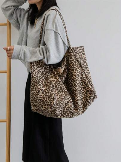Large Capacity Leopard Print Tote Bag, Suitable For Middle/High School Students, College Students, And Adults For School, Work, Travel And Leisure, Fashion Leopard Print Bag, Fall Winter Fashionable Cheetah Print Purse For Women, New Fall Winter Tiger Print Bag For Women , Leopard Cheetah Print
