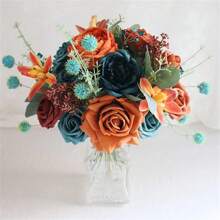 25pcs Artificial Flowers Real Looking Burnt Orange Ombre Colors Foam Fake Roses With Stems For Autumn DIY Wedding Bouquets Bridal Shower Centerpieces Floral Arrangements Party Tables Home Decorations, Valentine Day, Gift - Orange - View 10