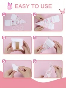 6pcs Pink Butterfly Style Triangle Gift Box, Pink Butterfly Theme Birthday Wedding Party Gift Packaging Supplies Gift Box,