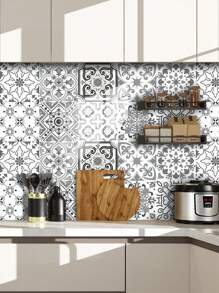 10 stuks Bloemenpatroon Bedrukt PVC Kunstkeramische Tegels Huisdecoratie Muurstickers, DIY Mozaïek Zelfklevend Behang, Waterdicht, Vuilafstotend, Decoratief Voor Keuken, Badkamer, Woonkamer, Slaapkamer, TV Achtergrond, Renovatie Stickers Peel Wandpanelen, Behang, Behang, Lente Decoratie Artikelen Verfris Uw Huis, Rama Decoratie Stickers