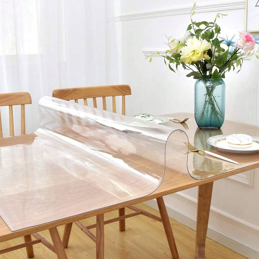 1pc Transparent Table Cover, Heat Resistant, Waterproof, Scratch Proof