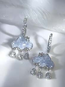 1 Pair Unique Designed Blue Rhinestone Cloud Tassel Drop Earrings, Gorgeous! - Silver - View 2