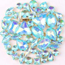 50 piezas/paquete, caramelos de gelatina de colores AB en formas mixtas, piedras de cristal coser a mano con base de metal dorado plano con agujeros, material de costura brillante con piedras preciosas para accesorios DIY, se pueden usar para decorar ropa, vestidos, bolsos, zapatos, broches, aretes, manualidades