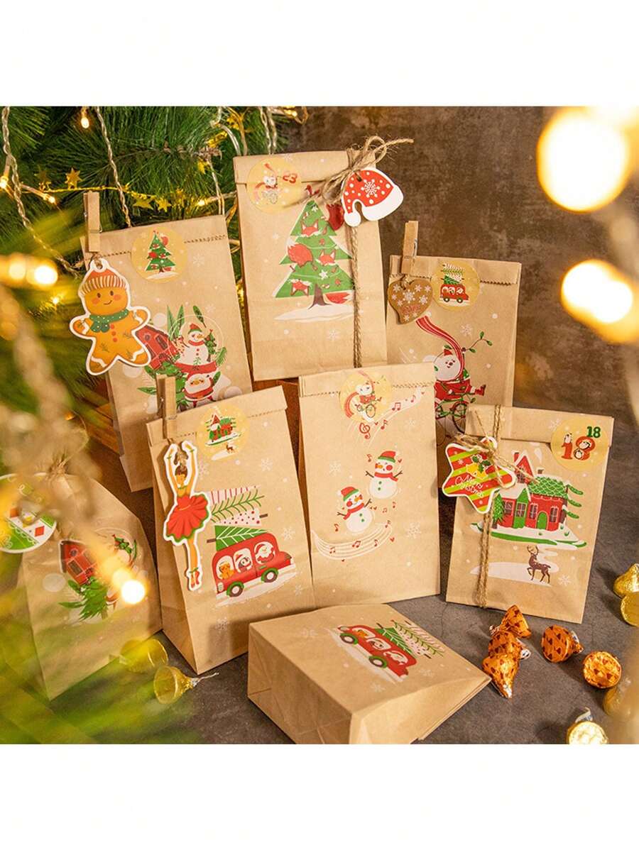 12 个圣诞礼品纸袋、圣诞糖果/苹果礼品包装袋 适用于圣诞派对装饰、礼品、家居和厨房烘焙用品 圣诞装饰品 圣诞装饰 圣诞礼物 圣诞包装纸 圣诞派对用品 圣诞礼品袋 圣诞袋 圣诞贴纸 - 彩色 - 查看 1