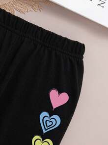 Tween Girl Heart Pattern Print Round Neck Long Sleeve Sweatshirt And Leggings Set - Pink - View 6