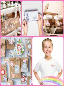 500 张/卷卡通独角兽贴纸、奖励贴纸、文具贴纸、礼品装饰标签 - 彩色 - 查看 8