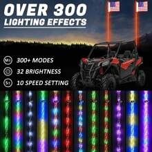 2X 3ft RGB LED Whip Lights Antenna W/ Flag Remote Control For Polaris RZR UTV ATV - 1 Piece - View 4
