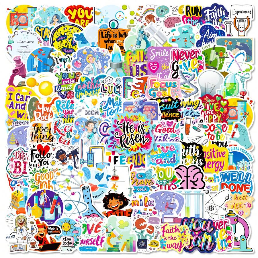 100 张科学贴纸散装，适用于手机笔记本电脑手提箱笔记本水瓶的励志贴纸，乙烯基防水化学贴纸，适合青少年成人