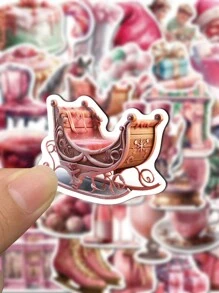 圣诞节装饰50张粉色圣诞可爱卡通贴纸精美创意手册手机iPad水杯装饰防水贴 - 彩色 - 查看 6