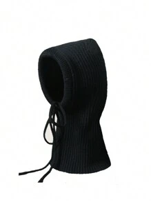 1pc Women's New Solid Color Balaclava Hat Scarf Neck Warmer All-In-One Knitted Beanie Cap, Autumn/Winter Christmas