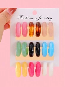 9pcs/5pcs/Set European & American Cross-Border New Arrival Acrylic Resin Colorful Fashionable Exaggerated C-Shaped Hoop Earrings Combination Set, Bohemian Jewelry (Slight Imperfections In Resin/Acrylic Material Are Normal) - Multicolor - View 6