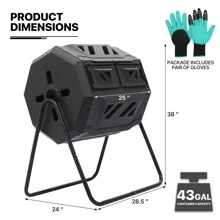 MoNiBloom 43 Gallon Compost Tumbler, Outdoor Large Dual Chamber Tumbling Compost Bin All-Season Fast Working Tumbling Composter, High Volume Composter With 2 Sliding Doors - Black - View 3