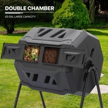 MoNiBloom 43 Gallon Compost Tumbler, Outdoor Large Dual Chamber Tumbling Compost Bin All-Season Fast Working Tumbling Composter, High Volume Composter With 2 Sliding Doors - Black - View 7