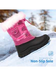 Boys Girls Snow Boots Mid Calf Boots Insulated Waterproof Side Zipper For Christams Gifts - Màu Hồng Tươi - Xem 6