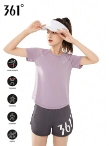 361degree 361女裝運動短袖上衣,透氣速乾,適用於夏秋季跑步、健身和瑜珈 - 紫色 - 查看 1