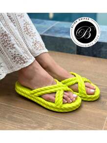 Light And Soft Braided EVA Women's Sandal Slipper Stepping On The Cloud Flexible Non-Slip Immediate Shipping - Màu xanh chanh - Xem 1