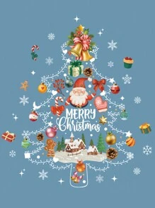 圣诞节窗贴、圣诞老人、雪人、树、房子和彩灯贴纸 | 可重复使用的防静电 PVC 玻璃和冰箱贴花 | 艺术装饰卡通风格 | 半光泽饰面 - 家庭办公室派对装饰用品，圣诞节 - 彩色 - 查看 6