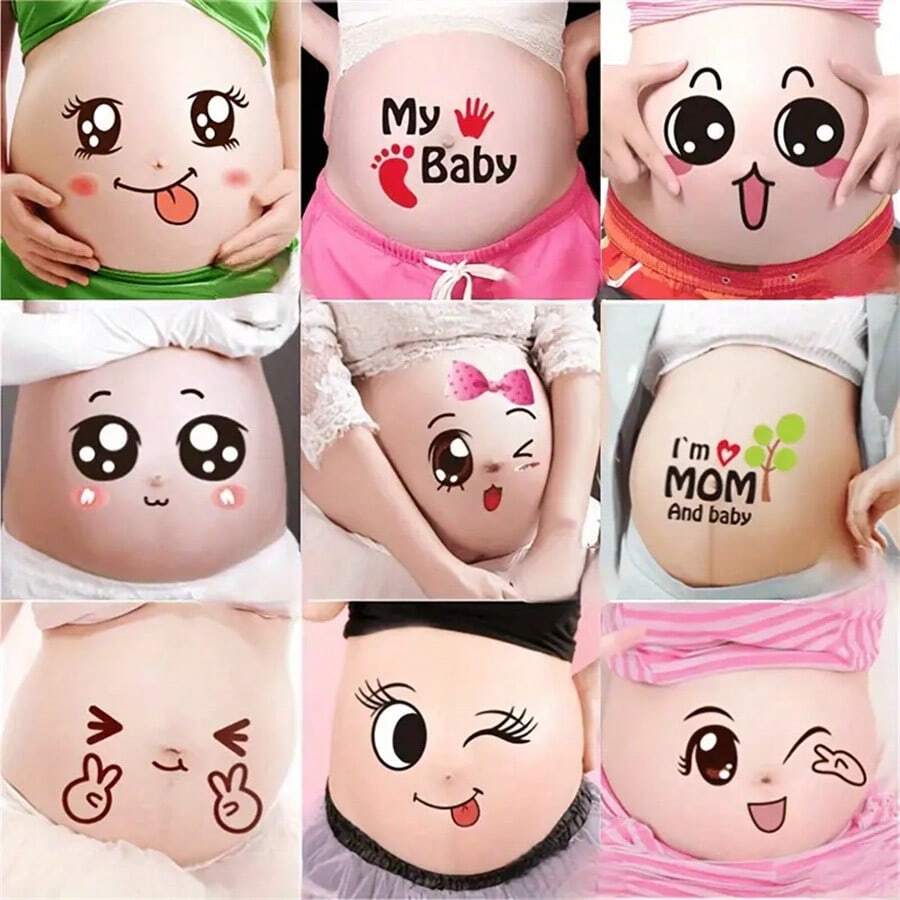 9 Piezas Pegatinas De Barriga Para Embarazo, Pegatinas Divertidas De Expresión Facial Para Mujeres Embarazadas, Pegatinas Lindas Para Barriga Para Regalos En Maternidad - Multicolor - Ver 1
