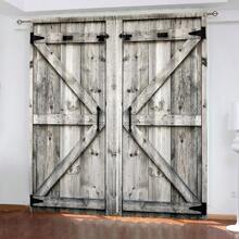 1 套/2 件，复古谷仓门景观，口袋杆安装，数码印花窗帘，涤纶材料，适用于客厅、餐厅、卧室、书房、酒店、餐厅、入口、家居装饰 - 灰色 - 查看 5