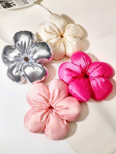 1 件优雅纯色缎面 3D 花卉发圈，大花朵发圈，适合高发髻、马尾辫或作为日常佩戴的花卉配饰，芭蕾舞者、派对、度假、送给朋友的礼物