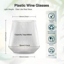 14oz Ribbed Plastic Cocktail Glasses, Reusable And Shatterproof Plastic Champagne Flutes - Clear - View 7
