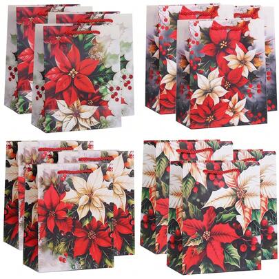 4/8/12 圣诞一品红花礼品袋 纸花 金色箔花礼品袋 带手柄 女士派对礼品袋 可重复使用礼品袋 礼品袋 生日派对手提礼品 圣诞装饰 圣诞装饰 圣诞礼物 圣诞派对用品 圣诞礼品袋 圣诞袋 圣诞贴纸 圣诞 圣诞装饰 圣诞睡衣 圣诞礼物 圣诞装饰