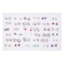 36 件/套女孩彩色水钻塑料耳环套装，颜色和款式随机，无盒，适合日常佩戴 - 彩色 - 查看 13