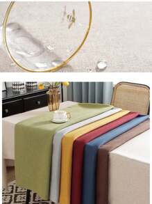 1pc Beige Rectangular Solid Color Linen Tablecloth, Waterproof, Oil-Proof, Wrinkle Resistant, For Kitchen, Coffee Table, Suitable For Weddings, Kitchens, Restaurants, Tabletop Decor, Hotels, Birthday Parties - Beige - View 5